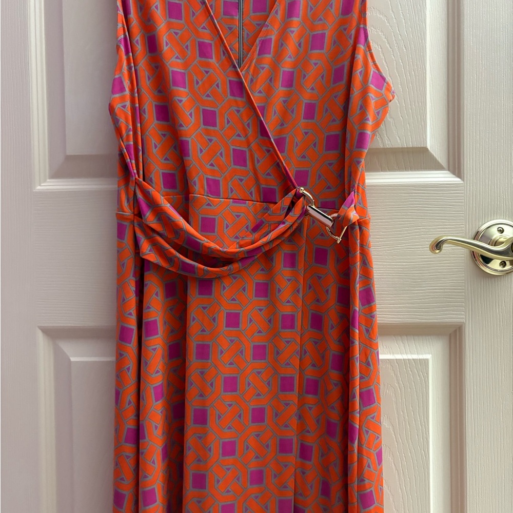 New York & Company Midi Dress V-Neck Brass Embellishment